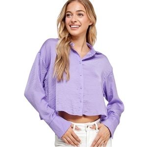 NWT Silky Lavender Button Up Crop Blouse